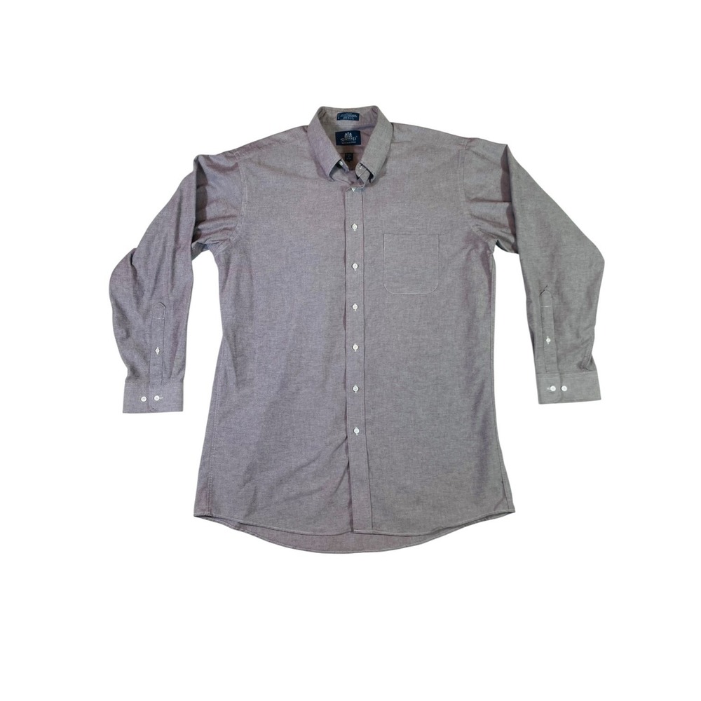 Stafford Wrinkle Free Dress Shirt Men 17 Gray Cotton Business Office Button Down